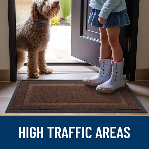 OLANLY Front Door Mat Indoor Outdoor Entrance, Waterproof All-Season, All-Weather Doormat, Sturdy Natural Rubber, Low Profile, Easy Clean Patio Porch Entryway Mat, 29.5x17, Chocolate Brown