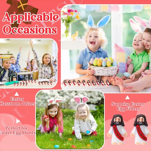 Bememo 25 Pcs Little Jesus Figures, Mini Jesus Loves You Figures, Original Design Multicolor Tiny Easter Figurines to Hide and Seek Religious Gifts for Easter Egg Stuffers(Red)