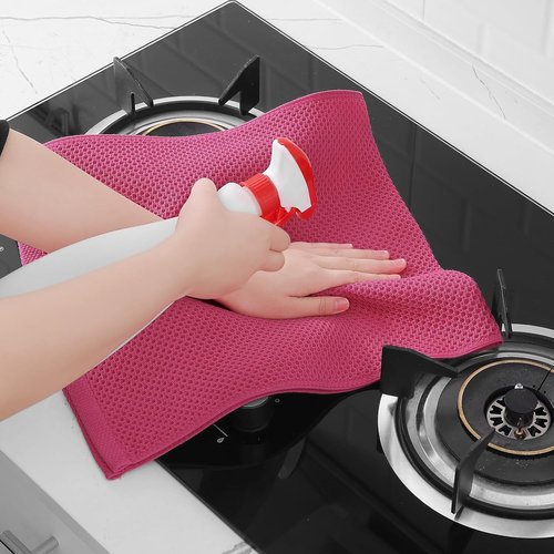 Homaxy 100% Cotton Waffle Weave Dish Towels - Ultra Soft & Absorbent | 13 x 28 Inches, 4-Pack, Hot Pink