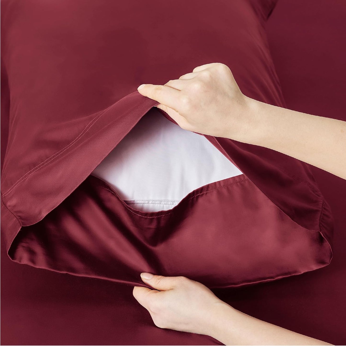 Bedsure Cooling Sheets - Twin XL Bamboo Rayon | Breathable & Soft Hotel Luxury Bedding, Burgundy