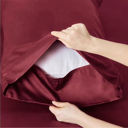 Bedsure Cooling Sheets - Twin XL Bamboo Rayon | Breathable & Soft Hotel Luxury Bedding, Burgundy