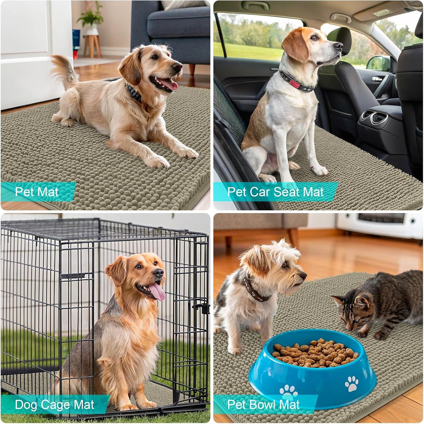 OLANLY Dog Door Mat - Absorbent Non-Slip Chenille Mat for Muddy Paws | 59x24 Warm Taupe Indoor Carpet