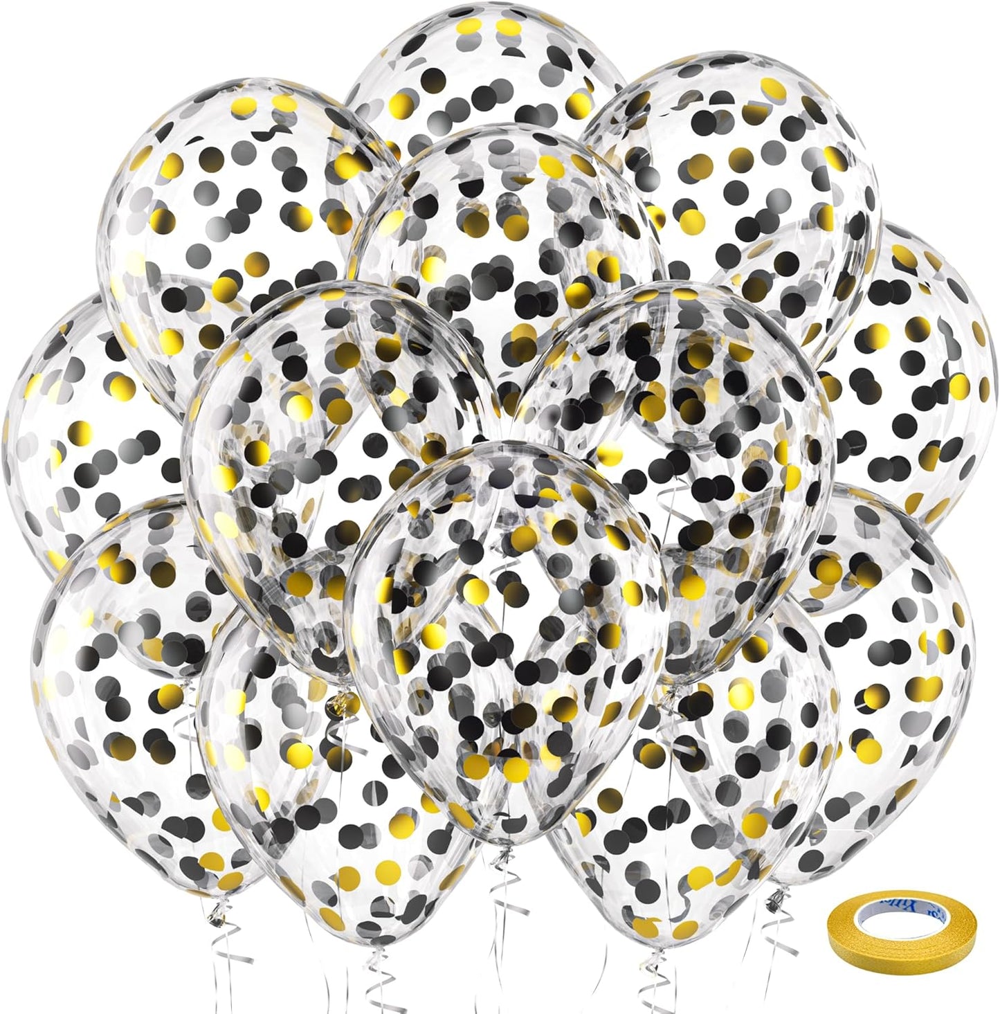 Bezente Black Gold Confetti Balloons - 12-Inch Helium Balloons for Weddings & Parties | 60 Pack