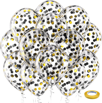 Bezente Black Gold Confetti Balloons - 12-Inch Helium Balloons for Weddings & Parties | 60 Pack