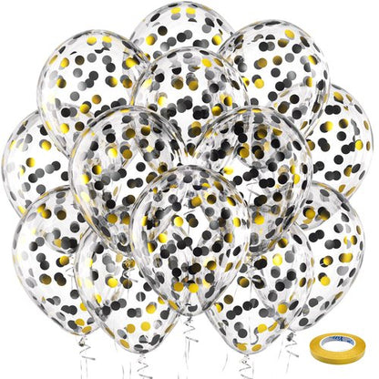 Bezente Black Gold Confetti Latex Balloons - 60 Pack 12 inch Helium Black Gold Confetti Balloons for Wedding Graduation Bridal Shower Birthday Party Decorations