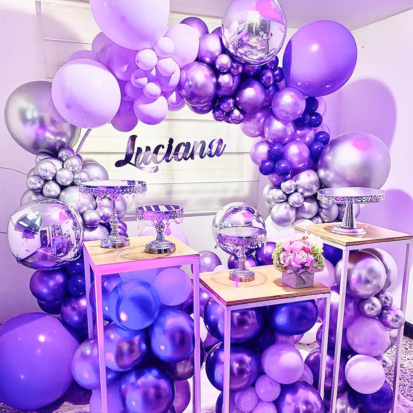PartyWoo Metallic Purple Balloons - 100pcs Chrome Balloon Arch Kit for Graduation & Birthday Decor | 18", 12", 10", 5" Sizes