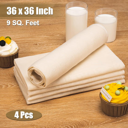 Skiennix Cheese Cloths - 4PCS 36x36 Inch Reusable Unbleached Cotton for Cooking & Cheese Making