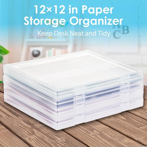 CraftGenes Scrapbook Paper Storage - 4 Pack Stackable Containers with U-Shaped Locking Mechanism | Ideal for Home, Office, School