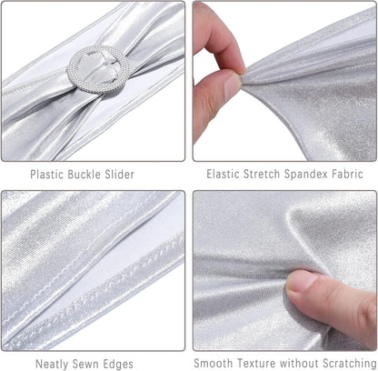 MDS Spandex Foil Chair Sashes - Universal Fit Elastic Stretch Bands with Buckle for Weddings | Metallic Silver, Pack of 150