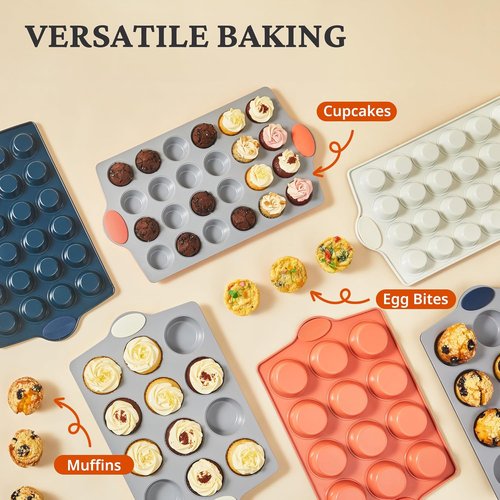 BRONYPRO 12-Cup Non-Toxic Ceramic Muffin Pan - Heavy-Duty, PFOA-Free & Oven Safe, Cream White