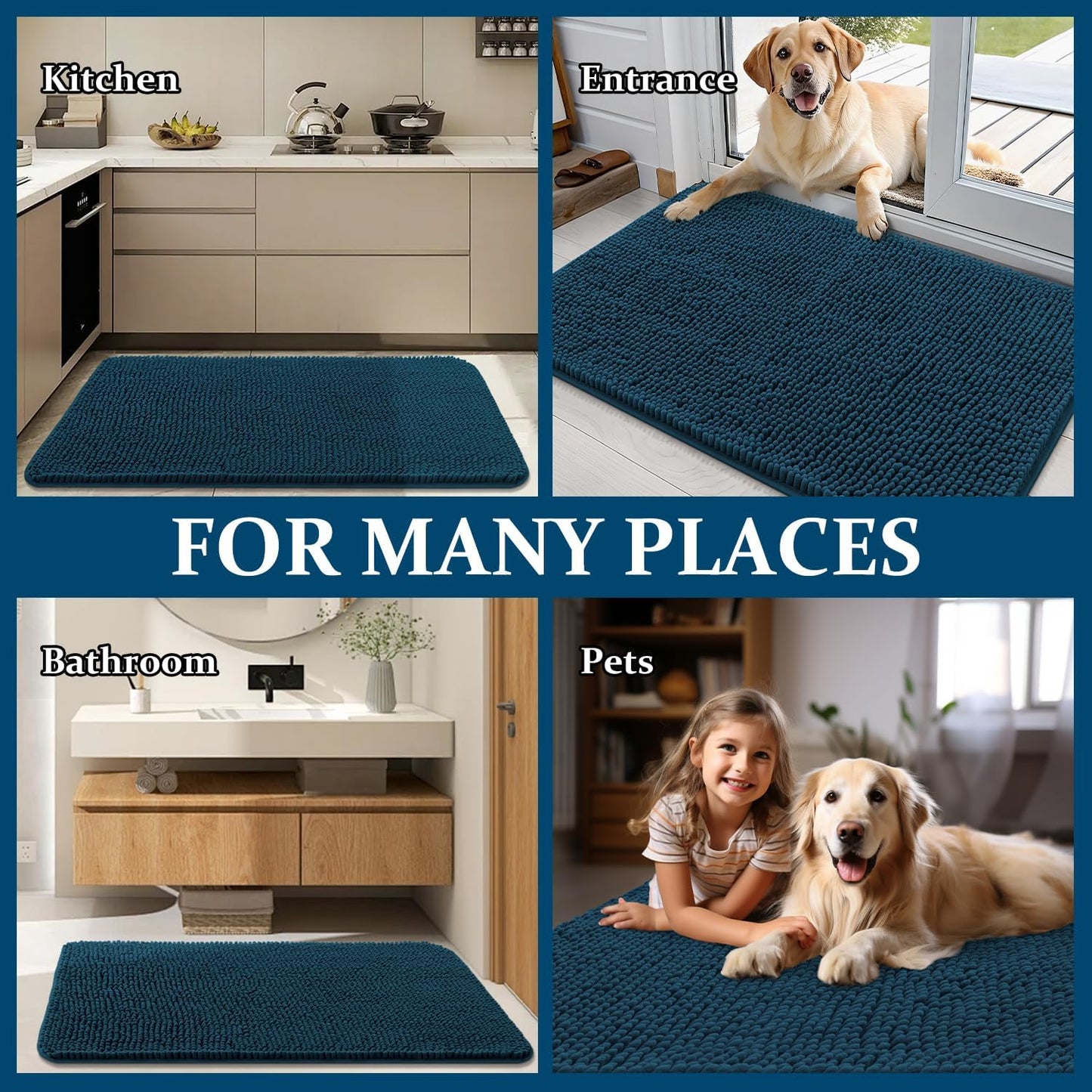 OLANLY Dog Door Mat - Absorbent Non-Slip Washable Doormat for Muddy Paws | 47x32, Atlantic Blue