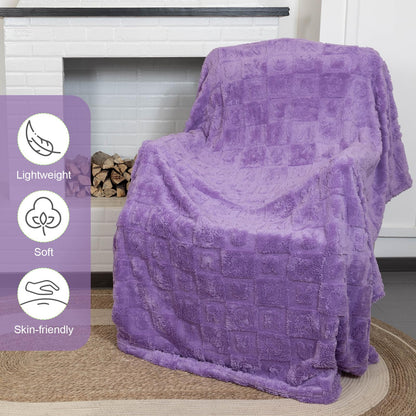 TTGIEET Purple Cute Flannel Fleece Queen Blanket for Bed, Thick Bunny Checkered Throw Blanket for Lover Girls Boys Friends Gifts Pets,Lightweight Soft Cozy Blanket for All Season,90x90 Inchs