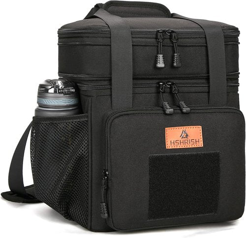 HSHRISH Tactical Lunch Box - Durable Insulated Cooler Bag with Shoulder Strap | 20 Can Capacity, Black