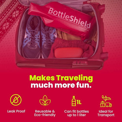 Liquid Spectrum Reusable Wine Protector Travel Bag by Bottle Shield (3-Pack) - Bubble Cushioning Wrap Suit - Unbreakable Bottle Sleeve, Leak Proof - Wine Tote Bags Accessory for Suitcase Luggage, Red