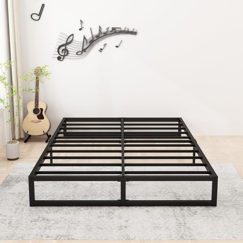 Lutown Teen Queen Size Bed Frame - Heavy Duty Metal Platform with Steel Slat Support | Easy Assembly, Black
