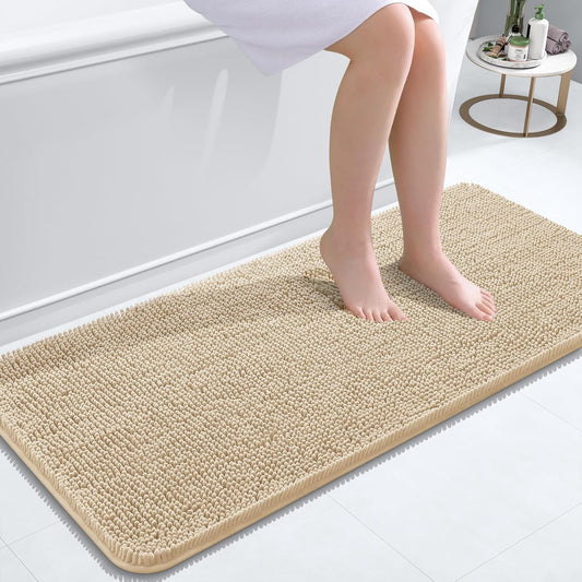 OLANLY Bath Rugs - Extra Soft Chenille | Quick-Dry, Machine Washable, 47x20, Beige