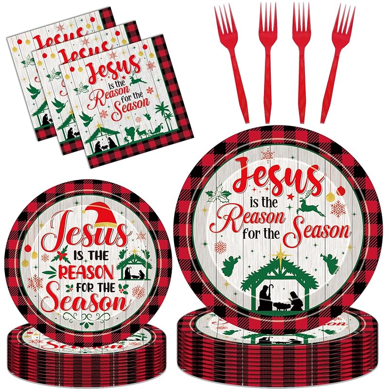 Jesus Is the Reason for the Season Christmas Plates - 9" Dinner Plates, 24 Count - Variation: Jesus Is Reason