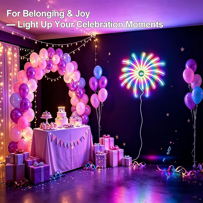 Fireworks Neon Sign LED Dimmable RGB IC Lights USB Powered for Party Decor