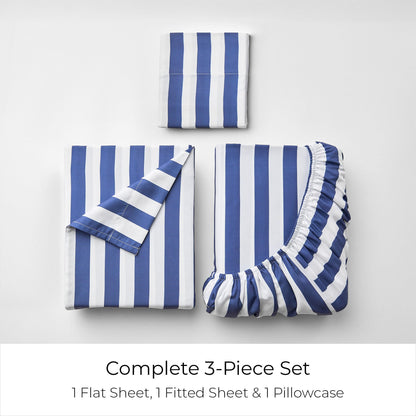 Mellanni Twin Sheets Set - 3 PC Iconic Collection Bedding - Hotel Luxury, Extra Soft, Cooling Bed Sheets - Wrinkle, Fade, Stain Resistant (Twin, Oxford Stripe Blue Nova)