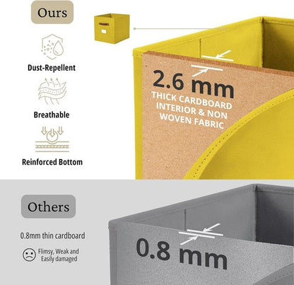 DECOMOMO Storage Baskets - 13x15x13 Cube Bins with Labels for Organized Shelves | 4-Pack, Rainbow