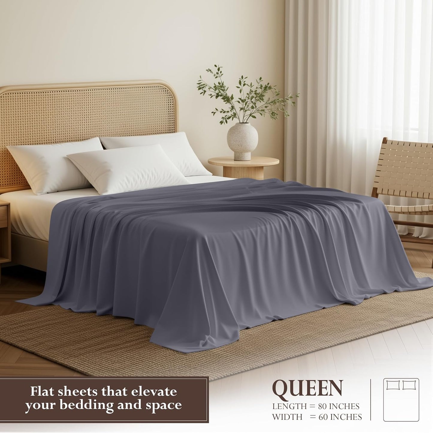 Utopia Bedding Flat Sheet - Soft Brushed Microfiber - Queen Size, Grey - Fade & Shrinkage Resistant