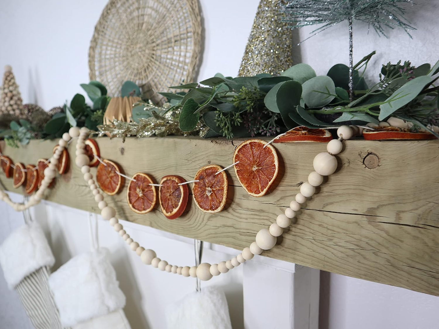 Skiennix 7ft Wood Bead Garland - Rustic Farmhouse Home Decor for Holiday & Christmas | Boho Wall Hanging