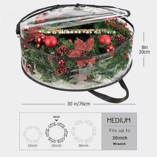 CINPIUK Clear Wreath Storage Bag - 30 Inch Heavy-Duty Christmas Wreath Protector with Handle