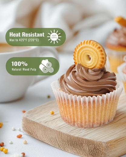 Bake Choice Cupcake Liners - 200pcs Standard White, Greaseproof & Non-Stick Muffin Wrappers for Parties