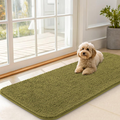 OLANLY Dog Door Mat - Absorbent Non-Slip Washable Doormat for Muddy Paws | 47x20 Inches, Willow Green