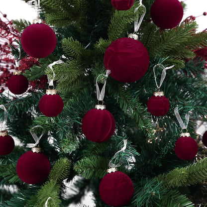 Velvet Christmas Ball Ornaments - 46-Piece Flocked Shatterproof Tree Decoration Set | Burgundy, 3 Sizes