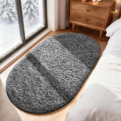 Ophanie Grey Oval Area Rug - Plush Soft Shaggy Carpet for Bedroom & Living Room | 3x5 Feet