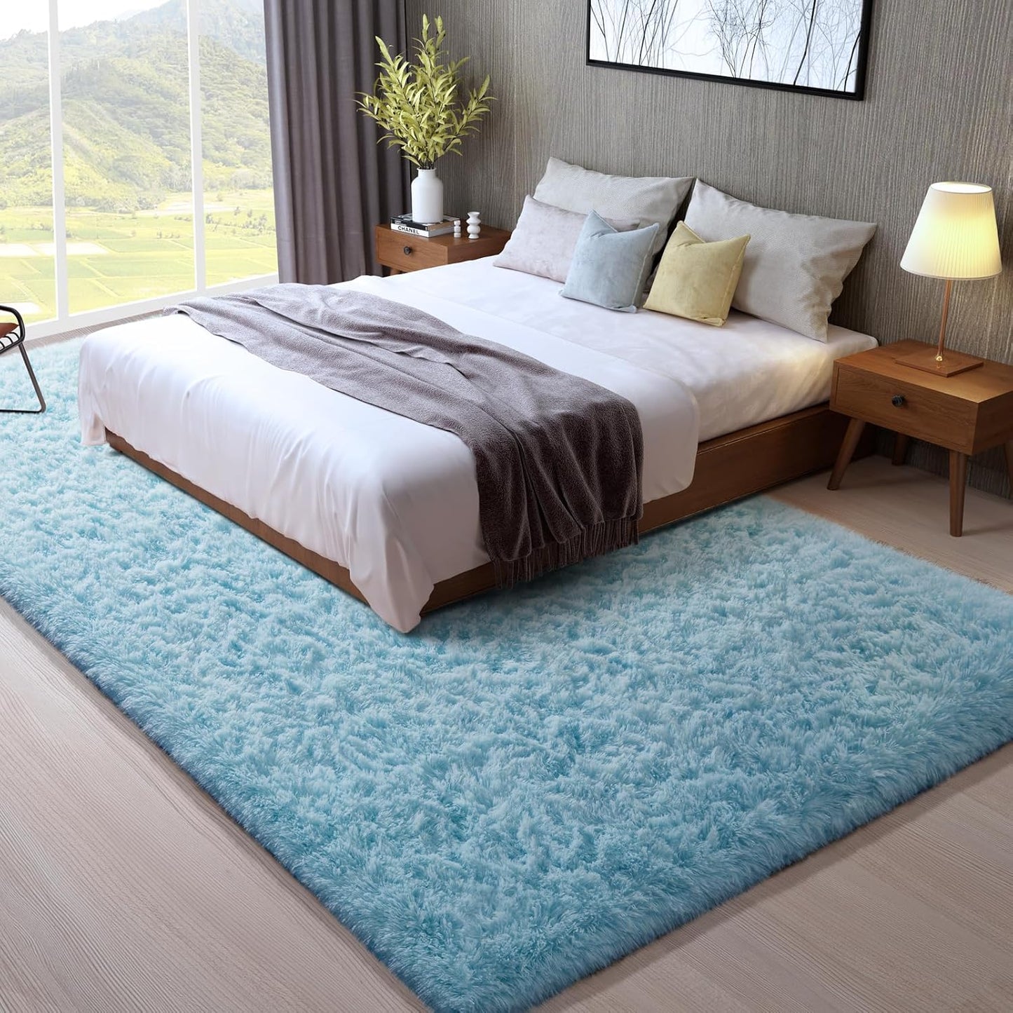 Ophanie Light Blue Area Rug - Soft Shag Carpet for Living Room & Nursery | 8x10 Size