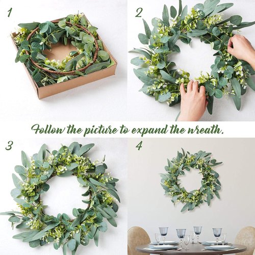 Eucalyptus Wreath - 19'' Green Spring & Summer Decor | Artificial Farmhouse Indoor & Outdoor Mini Wreath
