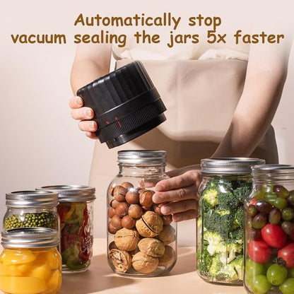 Electric Mason Jar Vacuum Sealer - Fully Automatic Kit for Regular & Wide Mouth Jars | Essential Tool for Canned Foods - Black