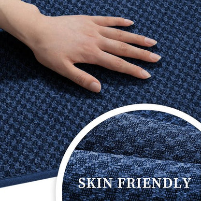 YIHOUSE Bathroom Rugs, Ultra Thin Bath Mat, Set of 2, Non-Slip, Quick Dry Absorbent, Machine Washable Bath Mat Set for Bathroom Floor (17"x24" Plus 17"x47", Dark Blue)