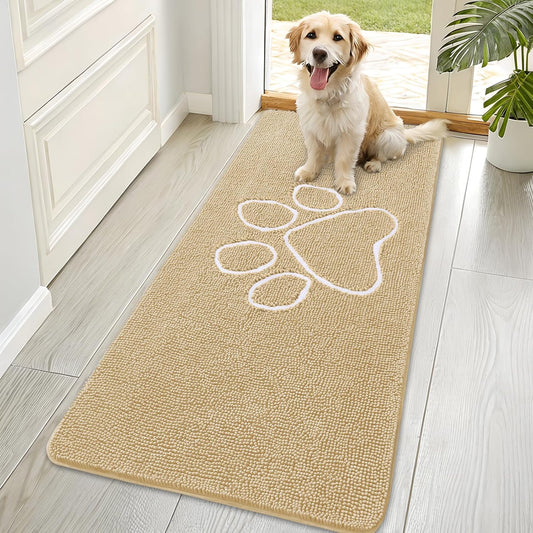 OLANLY Dog Door Mat - Absorbent Non-Slip Mud Mat for Muddy Paws | Quick Dry Chenille, 70x35, Beige