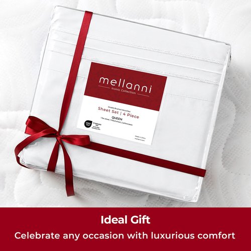 Mellanni Extra Deep Split King Sheets - 5 PC Iconic Collection Bedding - Hotel Luxury, Ultra Soft, Cooling Bed Sheets - Wrinkle, Fade, Stain Resistant (Split King, White)
