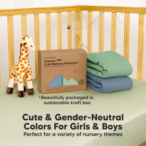 2-Pack Waterproof Crib Mattress Protector Cover Fitted - Quiet Baby Crib Mattress Pad Sheets, 52" x 28" Soft Quilted Cotton Baby Sheet, Machine Washable, Easy Fit, Durable (Lagoon/Quin)
