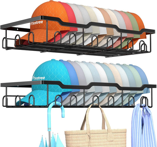 Nicetree Hat Racks - Metal Organizer for 48 Baseball Caps | 2-Pack Storage Solution in Black