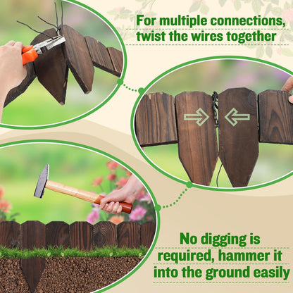 Sturdy Wood Garden Edging by [Brand Name] - 9.6ft Landscape Border, Anti-Corrosive & Low-Profile Design for Flower Beds & Paths