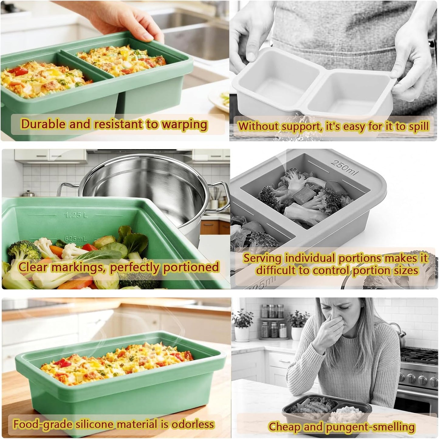 Skiennix Silicone Freezer Trays - Leak-Proof Ice Cube & Soup Storage Containers | 2-Cup & 5-Cup Sizes, BPA-Free