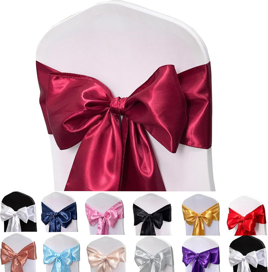 Regine Switzerland Satin Chair Sashes - 50PCS Burgundy Ribbon Ties for Wedding & Event Decor