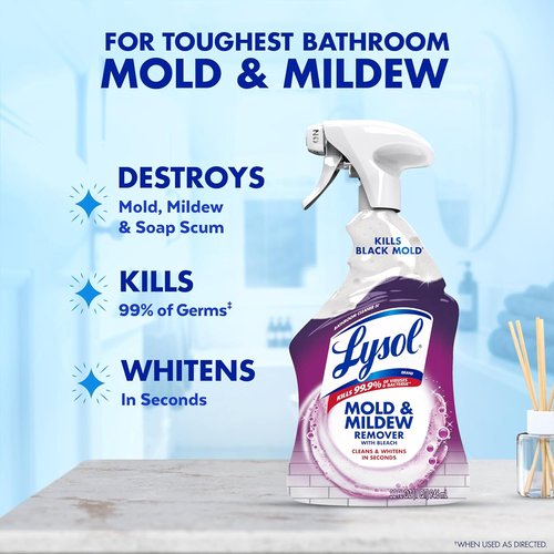 Lysol Mold & Mildew Remover Spray - Powerful Bathroom & Shower Cleaner | 32oz Disinfectant Stain Remover
