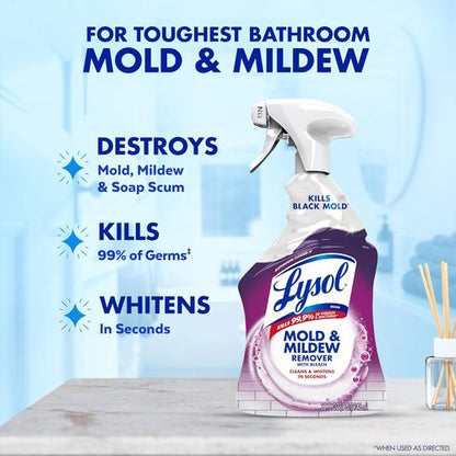 Lysol Mold & Mildew Remover Spray - Powerful Bathroom & Shower Cleaner | 32oz Disinfectant Stain Remover