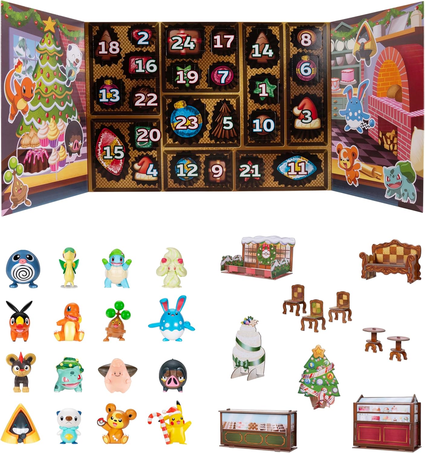 Pokemon Holiday Calendar 2025 - 16 Premium 2-Inch Battle Figures & 8 Unique Accessories