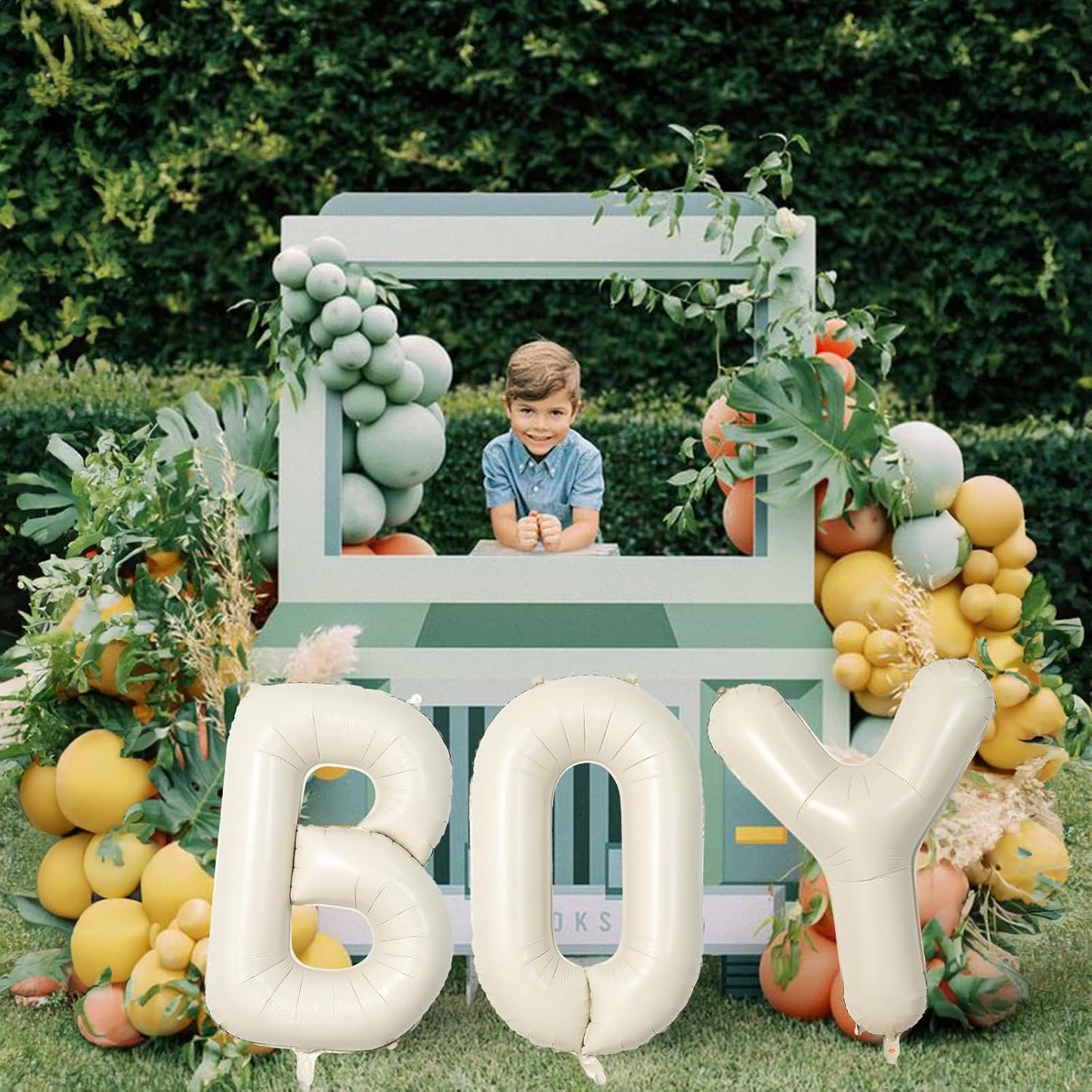 Skiennix 40-Inch Beige Boy Balloons - Large Cream White Sand Alphabet Letters for Birthday & Gender Reveal Decor
