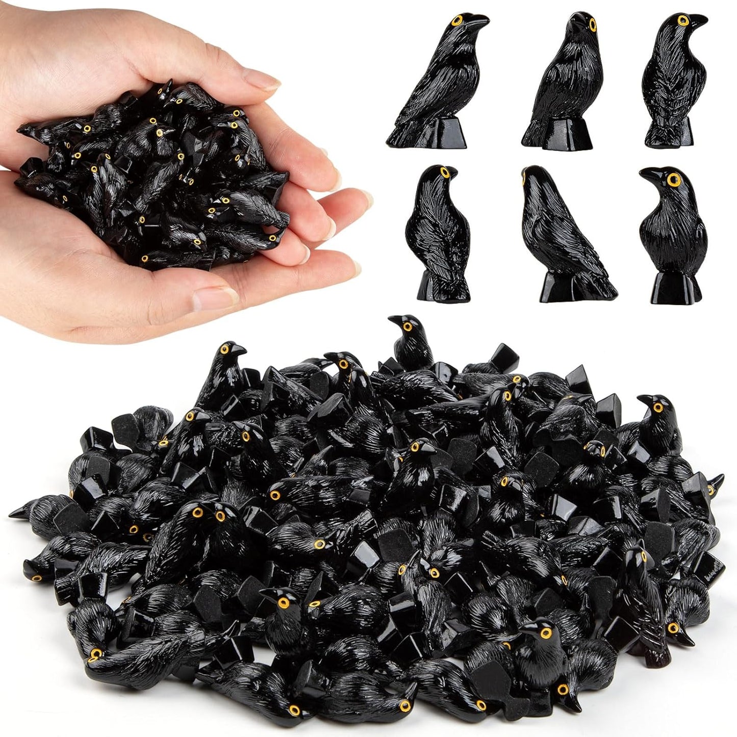 Skiennix Mini Resin Crows - Halloween Decor Black Raven Figurines | 100 Pcs for Table Decorations