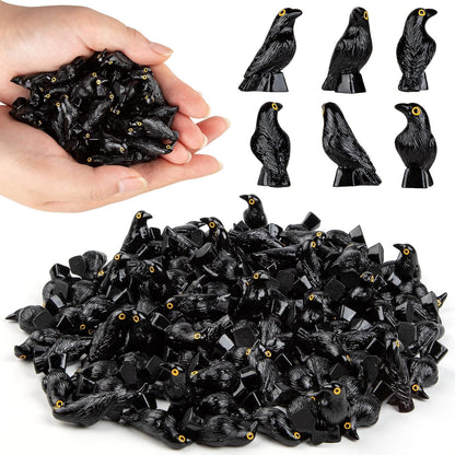 Skiennix Mini Resin Crows - Halloween Decor Black Raven Figurines | 100 Pcs for Table Decorations