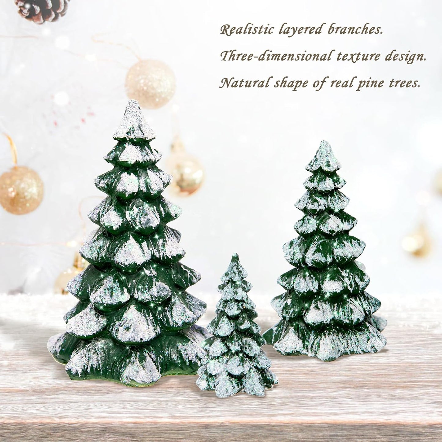 Regine Switzerland Winter Wonderland Village Scene - 3-Piece Pine Accessory Figurine Set | Green Christmas Decorations