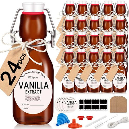 24 Pack 4 oz Swing Top Glass Bottles Amber Flip Top Glass Bottles Vanilla Extract Bottle with Airtight Lid Flip Top Beer Brewing Bottle for 2nd Fermentation Vanilla Extract Kombucha Beverage Soda